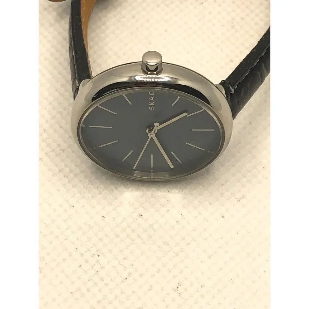 Skagen SKW2622 Womens Black Leather Analog Dial Quartz Genuine Wrist Watch KS421